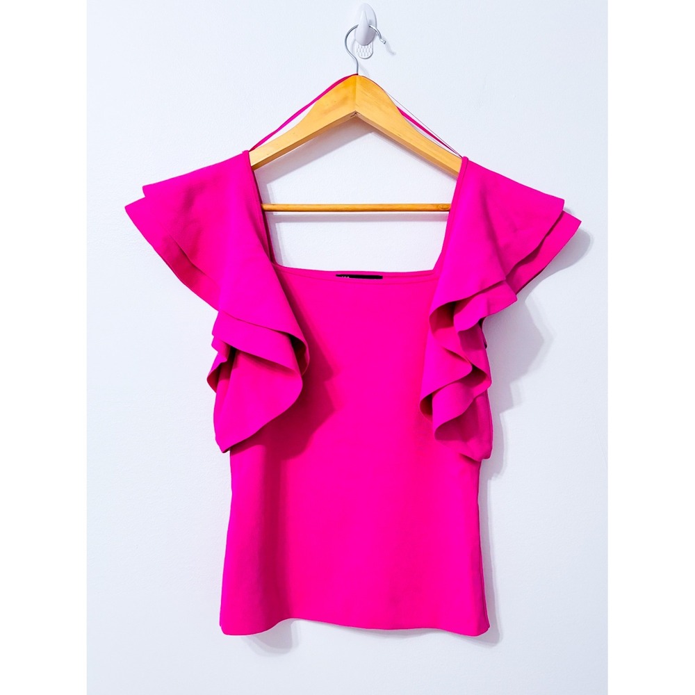I.N.C. INTERNATIONAL CONCEPTS Pink Ribbed Ruffle Sleeve Knit Top Small
